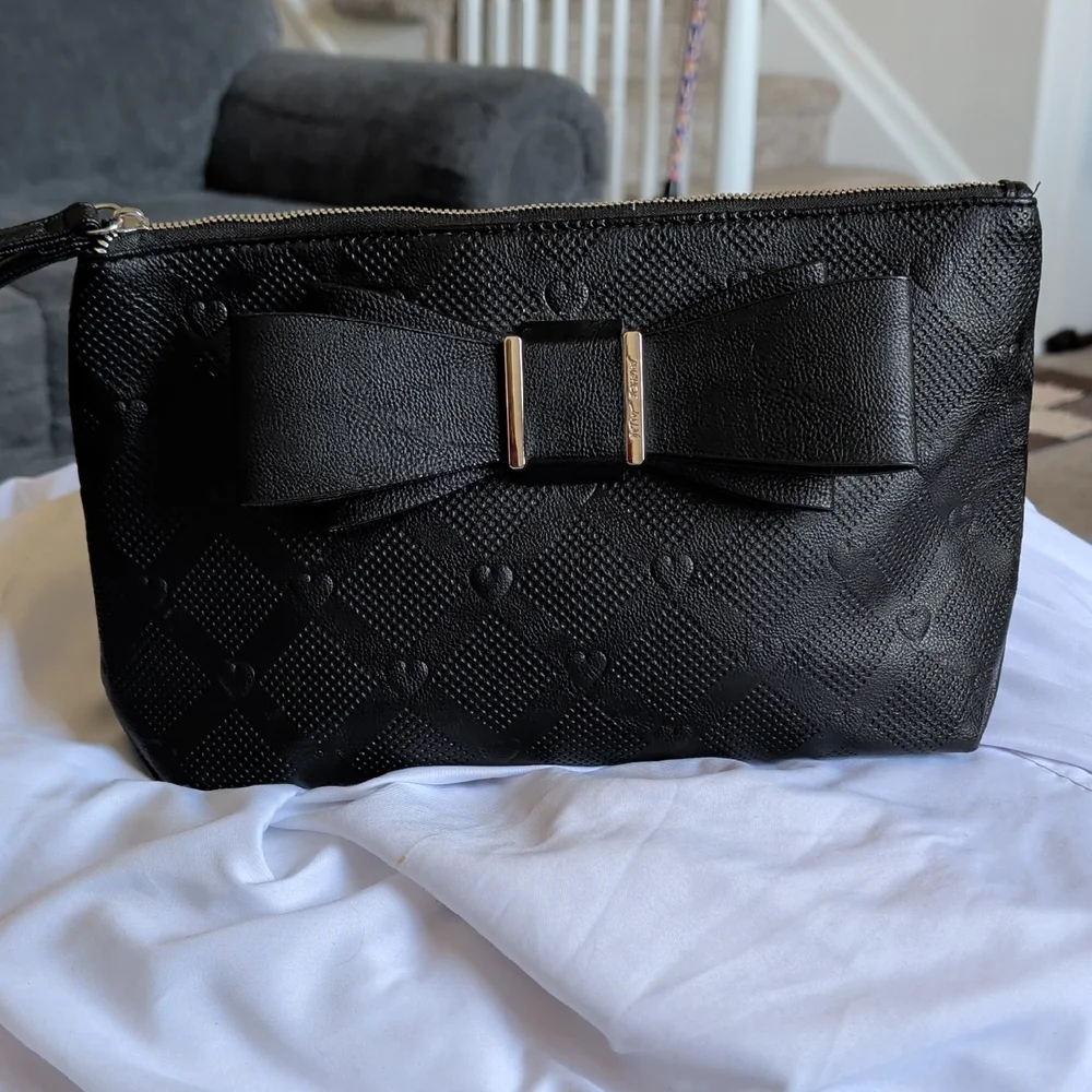 Betsey Johnson Black Bow Wristlet Clutch with Gold Accents